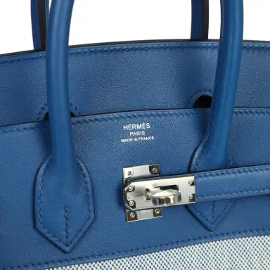HERMÈS Hermes Birkin 25 Bleu France Swift and Bleu Bill-Ecru Toile H Canvas Palladium Hardware | Thumbnail 7 HERMÈS Hermes Birkin 25 Bleu France Swift and Bleu Bill-Ecru Toile H Canvas Palladium Hardware | Thumbnail 7