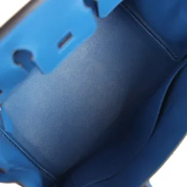 HERMÈS Hermes Birkin 25 Bleu France Swift and Bleu Bill-Ecru Toile H Canvas Palladium Hardware | Thumbnail 8 HERMÈS Hermes Birkin 25 Bleu France Swift and Bleu Bill-Ecru Toile H Canvas Palladium Hardware | Thumbnail 8