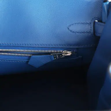 HERMÈS Hermes Birkin 25 Bleu France Swift and Bleu Bill-Ecru Toile H Canvas Palladium Hardware | Thumbnail 9 HERMÈS Hermes Birkin 25 Bleu France Swift and Bleu Bill-Ecru Toile H Canvas Palladium Hardware | Thumbnail 9