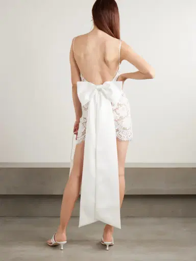 Self-Portrait Open-back Satin-trimmed Lace Mini Dress | Thumbnail 2 Self-Portrait Open-back Satin-trimmed Lace Mini Dress | Thumbnail 2