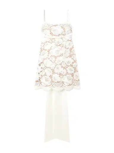 Self-Portrait Open-back Satin-trimmed Lace Mini Dress | Thumbnail 1 Self-Portrait Open-back Satin-trimmed Lace Mini Dress | Thumbnail 1