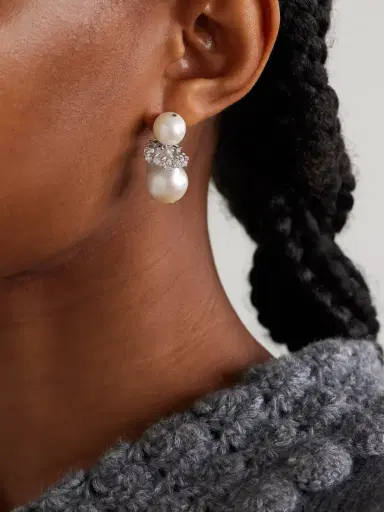 Completedworks Rhodium-plated Recycled Silver Pearl And Crystal Earrings | Thumbnail 2 Completedworks Rhodium-plated Recycled Silver Pearl And Crystal Earrings | Thumbnail 2