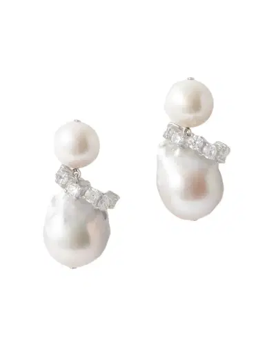 Completedworks Rhodium-plated Recycled Silver Pearl And Crystal Earrings | Thumbnail 1 Completedworks Rhodium-plated Recycled Silver Pearl And Crystal Earrings | Thumbnail 1