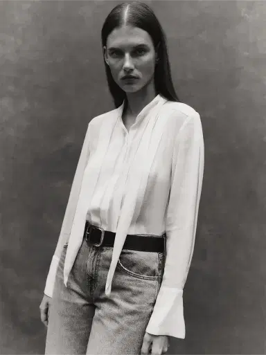 TWP Patti Pleated Tie-Neck Top in Sheer Crinkled Shirting | Thumbnail 2 TWP Patti Pleated Tie-Neck Top in Sheer Crinkled Shirting | Thumbnail 2