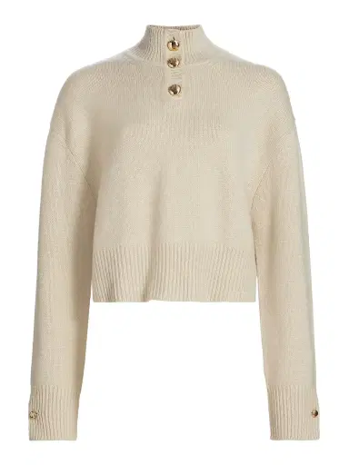 Brandon Maxwell Rowe Cropped Henley Sweater | Thumbnail 1 Brandon Maxwell Rowe Cropped Henley Sweater | Thumbnail 1