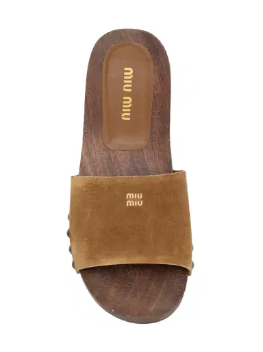 Miu Miu Suede Logo Slide Clogs | Thumbnail 3 Miu Miu Suede Logo Slide Clogs | Thumbnail 3