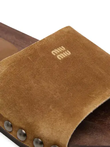Miu Miu Suede Logo Slide Clogs | Thumbnail 4 Miu Miu Suede Logo Slide Clogs | Thumbnail 4