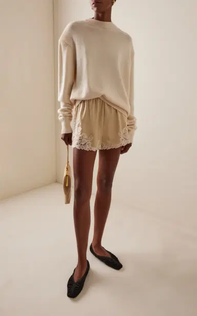 By Malene Birger Eri Lace-Trimmed Satin Shorts | Thumbnail 2 By Malene Birger Eri Lace-Trimmed Satin Shorts | Thumbnail 2