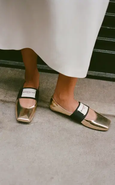 Givenchy Logo-Embellished Metallic Leather Ballet Flats | Thumbnail 2 Givenchy Logo-Embellished Metallic Leather Ballet Flats | Thumbnail 2