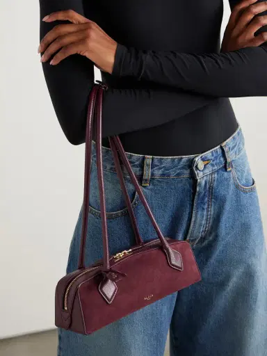 Alaïa Le Teckel Small Leather-trimmed Suede Shoulder Bag | Thumbnail 2 Alaïa Le Teckel Small Leather-trimmed Suede Shoulder Bag | Thumbnail 2