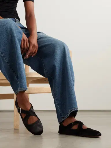 Alaïa Criss Cross Leather-trimmed Calf Hair Ballet Flats | Thumbnail 2 Alaïa Criss Cross Leather-trimmed Calf Hair Ballet Flats | Thumbnail 2