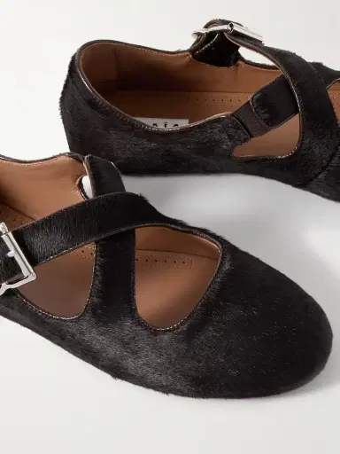Alaïa Criss Cross Leather-trimmed Calf Hair Ballet Flats | Thumbnail 4 Alaïa Criss Cross Leather-trimmed Calf Hair Ballet Flats | Thumbnail 4