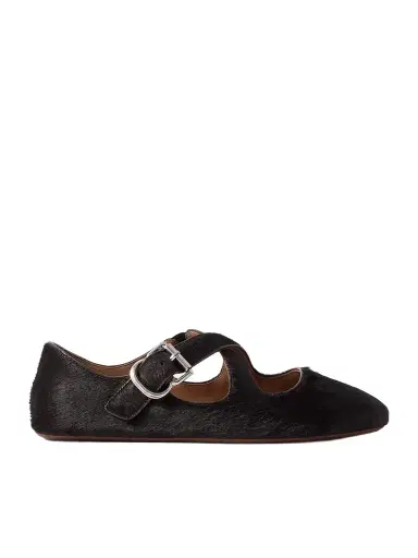Alaïa Criss Cross Leather-trimmed Calf Hair Ballet Flats | Thumbnail 1 Alaïa Criss Cross Leather-trimmed Calf Hair Ballet Flats | Thumbnail 1
