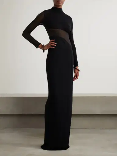Alaïa Silk Mesh-trimmed Crepe Gown | Thumbnail 2 Alaïa Silk Mesh-trimmed Crepe Gown | Thumbnail 2