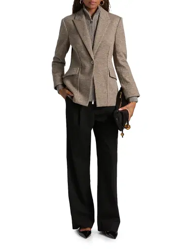 SIMKHAI Women's Auden Knit Combo Blazer - Light Bronze | Thumbnail 2 SIMKHAI Women's Auden Knit Combo Blazer - Light Bronze | Thumbnail 2