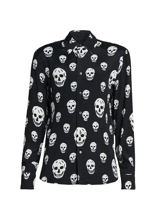 Men's Skull Button-Front Shop Shirt - Black Men's Skull Button-Front Shop Shirt - Black
