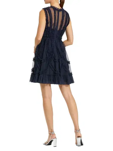 Mac Duggal Women's Mesh Dotted Micro Ruffled Minidress - Indigo - Size 14 | Thumbnail 2 Mac Duggal Women's Mesh Dotted Micro Ruffled Minidress - Indigo - Size 14 | Thumbnail 2