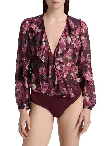 Generation Love Women's Nikali Floral Wrap-Style Bodysuit - Burgundy Fleur Multi | Thumbnail 6 Generation Love Women's Nikali Floral Wrap-Style Bodysuit - Burgundy Fleur Multi | Thumbnail 6