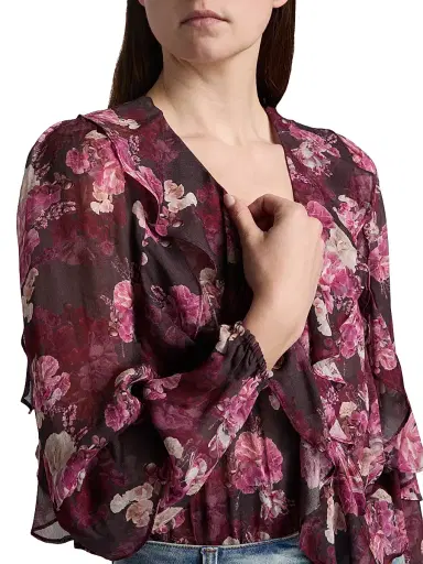 Generation Love Women's Nikali Floral Wrap-Style Bodysuit - Burgundy Fleur Multi | Thumbnail 7 Generation Love Women's Nikali Floral Wrap-Style Bodysuit - Burgundy Fleur Multi | Thumbnail 7