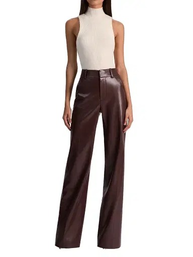ALICE + OLIVIA Women's Alexander Faux-Leather Straight-Leg Pants - Dark Chocolate | Thumbnail 2 ALICE + OLIVIA Women's Alexander Faux-Leather Straight-Leg Pants - Dark Chocolate | Thumbnail 2