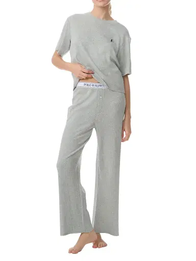 Polo Ralph Lauren Women's Heathered Waffle-Knit Pajamas - Heather Grey | Thumbnail 1 Polo Ralph Lauren Women's Heathered Waffle-Knit Pajamas - Heather Grey | Thumbnail 1