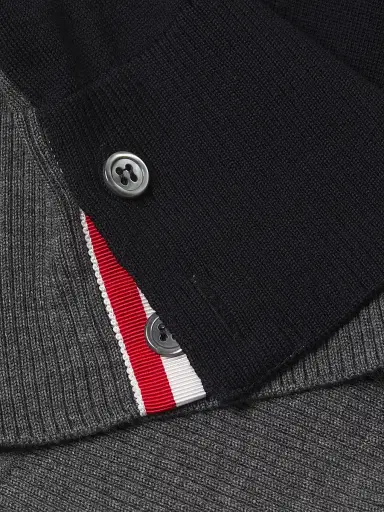 Thom Browne Men's Fun Mix 4-Bar Wool Jersey Polo Shirt - Navy Grey Brown | Thumbnail 6 Thom Browne Men's Fun Mix 4-Bar Wool Jersey Polo Shirt - Navy Grey Brown | Thumbnail 6