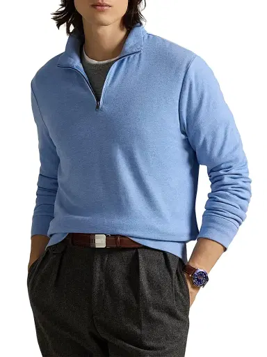 Polo Ralph Lauren Men's Luxury Textured Quarter-Zip Sweatshirt - Soft Royal Heather Nevis | Thumbnail 3 Polo Ralph Lauren Men's Luxury Textured Quarter-Zip Sweatshirt - Soft Royal Heather Nevis | Thumbnail 3