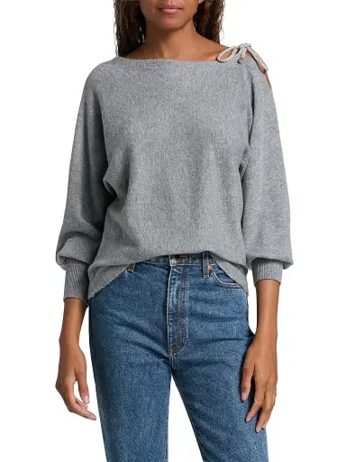 Milly Women's Ida Ots Embellished-Tie Sweater | Thumbnail 3 Milly Women's Ida Ots Embellished-Tie Sweater | Thumbnail 3