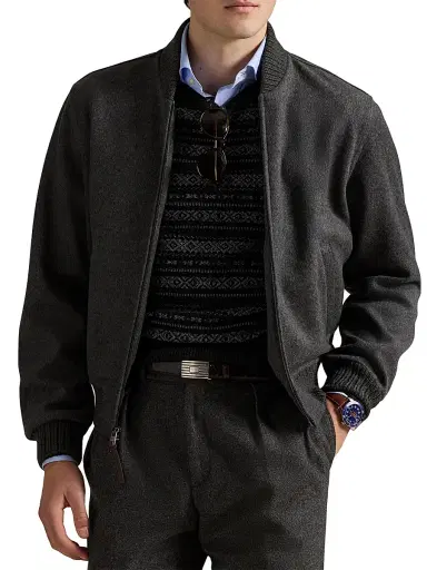 Polo Ralph Lauren Men's Wool-Blend Zip-Up Bomber Jacket - Fortress Grey Heather | Thumbnail 3 Polo Ralph Lauren Men's Wool-Blend Zip-Up Bomber Jacket - Fortress Grey Heather | Thumbnail 3