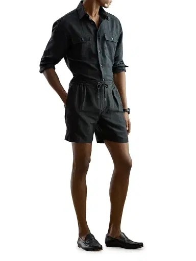 Ralph Lauren Purple Label Men's Silk-Linen Canvas Shirt - Black | Thumbnail 2 Ralph Lauren Purple Label Men's Silk-Linen Canvas Shirt - Black | Thumbnail 2