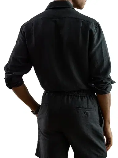 Ralph Lauren Purple Label Men's Silk-Linen Canvas Shirt - Black | Thumbnail 4 Ralph Lauren Purple Label Men's Silk-Linen Canvas Shirt - Black | Thumbnail 4
