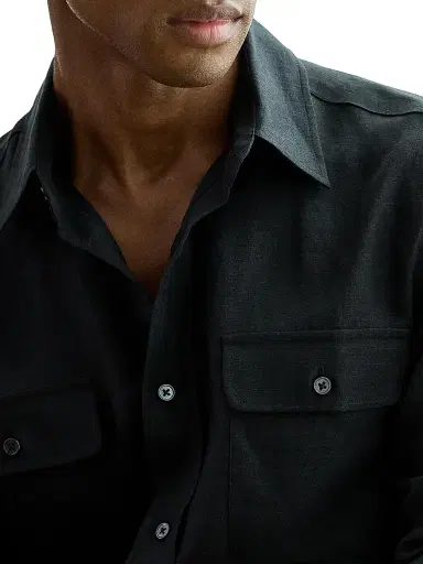 Ralph Lauren Purple Label Men's Silk-Linen Canvas Shirt - Black | Thumbnail 5 Ralph Lauren Purple Label Men's Silk-Linen Canvas Shirt - Black | Thumbnail 5