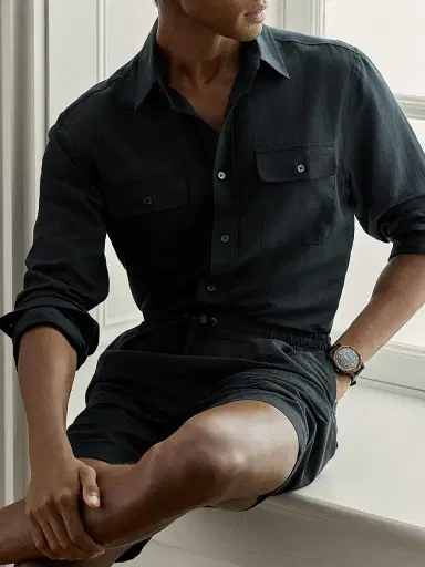 Ralph Lauren Purple Label Men's Silk-Linen Canvas Shirt - Black | Thumbnail 6 Ralph Lauren Purple Label Men's Silk-Linen Canvas Shirt - Black | Thumbnail 6