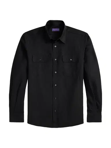 Ralph Lauren Purple Label Men's Silk-Linen Canvas Shirt - Black | Thumbnail 1 Ralph Lauren Purple Label Men's Silk-Linen Canvas Shirt - Black | Thumbnail 1