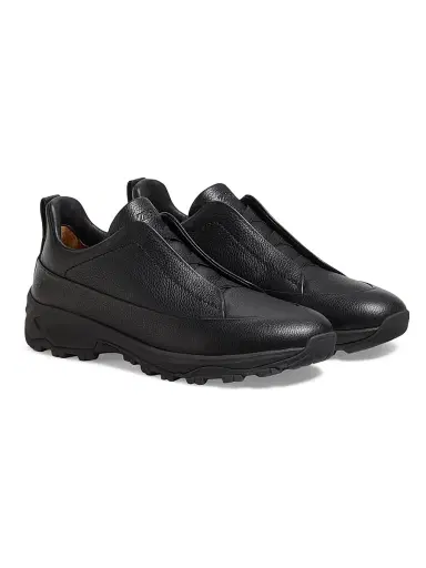 Zegna Men's Leather Triple Stitch Monte Sneakers - Black | Thumbnail 2 Zegna Men's Leather Triple Stitch Monte Sneakers - Black | Thumbnail 2