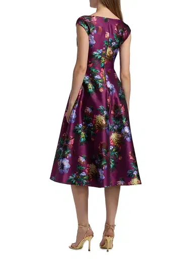 Theia Women's Kadence Floral V-Neck Midi-Dress - Sangria Poppy Stripe | Thumbnail 5 Theia Women's Kadence Floral V-Neck Midi-Dress - Sangria Poppy Stripe | Thumbnail 5