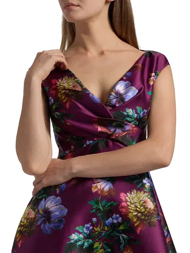 Theia Women's Kadence Floral V-Neck Midi-Dress - Sangria Poppy Stripe | Thumbnail 6 Theia Women's Kadence Floral V-Neck Midi-Dress - Sangria Poppy Stripe | Thumbnail 6