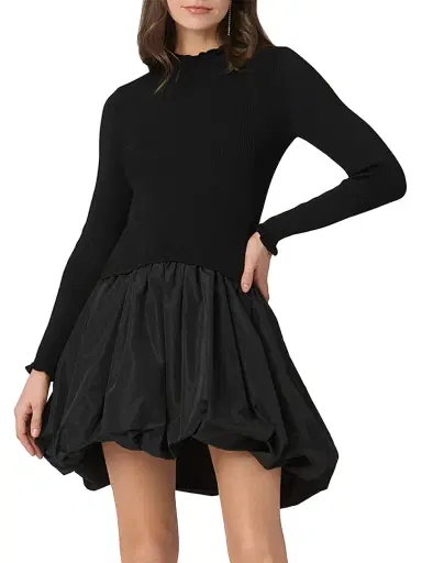 Shoshanna Women's Keely Knit Taffeta Minidress - Jet | Thumbnail 3 Shoshanna Women's Keely Knit Taffeta Minidress - Jet | Thumbnail 3