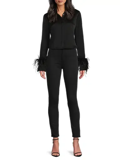 Ungaro Women's Luna Feather-Cuff Satin Blouse - Black | Thumbnail 2 Ungaro Women's Luna Feather-Cuff Satin Blouse - Black | Thumbnail 2