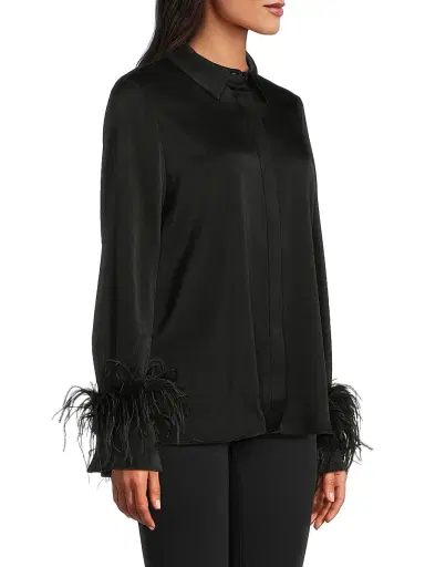 Ungaro Women's Luna Feather-Cuff Satin Blouse - Black | Thumbnail 4 Ungaro Women's Luna Feather-Cuff Satin Blouse - Black | Thumbnail 4