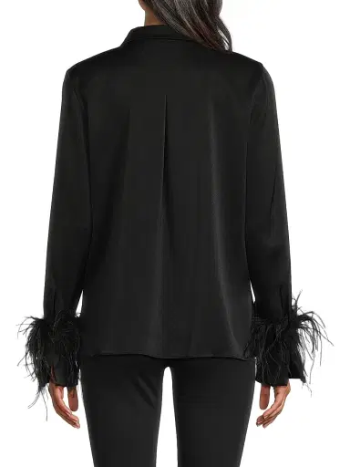 Ungaro Women's Luna Feather-Cuff Satin Blouse - Black | Thumbnail 5 Ungaro Women's Luna Feather-Cuff Satin Blouse - Black | Thumbnail 5