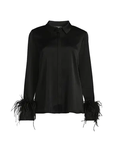 Ungaro Women's Luna Feather-Cuff Satin Blouse - Black | Thumbnail 1 Ungaro Women's Luna Feather-Cuff Satin Blouse - Black | Thumbnail 1