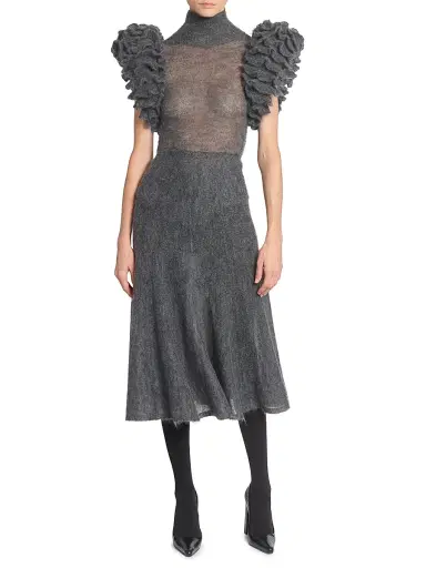 Alaïa Women's Circle Wool-Blend Midi-Skirt - Gris Chine | Thumbnail 2 Alaïa Women's Circle Wool-Blend Midi-Skirt - Gris Chine | Thumbnail 2