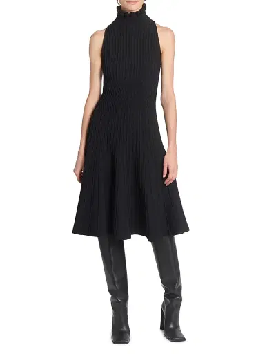Alaïa Women's Knit Fit & Flare Midi-Dress - Noir - Size 8 | Thumbnail 3 Alaïa Women's Knit Fit & Flare Midi-Dress - Noir - Size 8 | Thumbnail 3