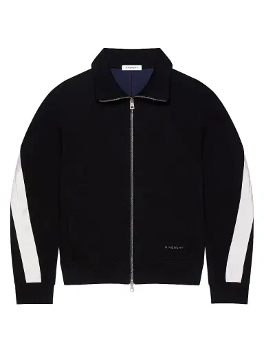 Givenchy Men's Zipped Sweatshirt in Scuba with Satin Seams - Black | Thumbnail 1 Givenchy Men's Zipped Sweatshirt in Scuba with Satin Seams - Black | Thumbnail 1