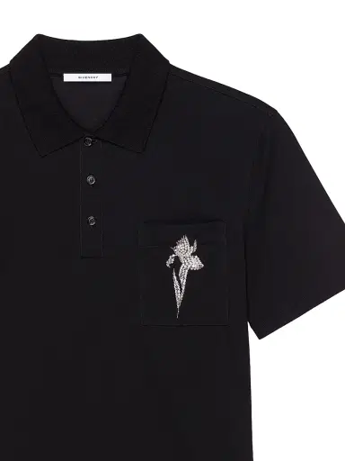 Givenchy Men's Polo Shirt in Cotton with Crystals - Black | Thumbnail 4 Givenchy Men's Polo Shirt in Cotton with Crystals - Black | Thumbnail 4