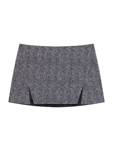 Givenchy Women's Mini Cut-Out Skirt in Cotton Herringbone - Black White | Thumbnail 1 Givenchy Women's Mini Cut-Out Skirt in Cotton Herringbone - Black White | Thumbnail 1