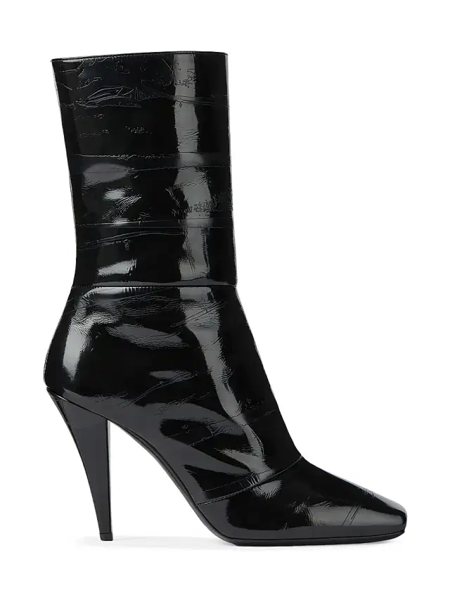 Women's Sliced Square Ankle Boots in Shiny Leather - Black Women's Sliced Square Ankle Boots in Shiny Leather - Black