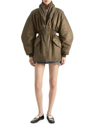 Givenchy Women's Long Bomber with Zipped Shawl Collar - Khaki | Thumbnail 2 Givenchy Women's Long Bomber with Zipped Shawl Collar - Khaki | Thumbnail 2