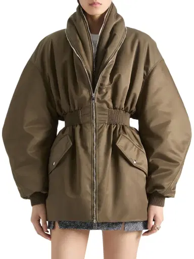 Givenchy Women's Long Bomber with Zipped Shawl Collar - Khaki | Thumbnail 3 Givenchy Women's Long Bomber with Zipped Shawl Collar - Khaki | Thumbnail 3